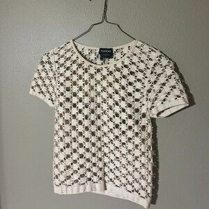 BEBE Beige Fabrique Looped Style Short Sleeve Top in PS